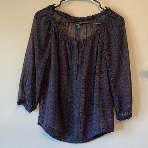 AMERICAN EAGLE Poly Chiffon Peasant Blouse Tunic sz Small Blue Pink